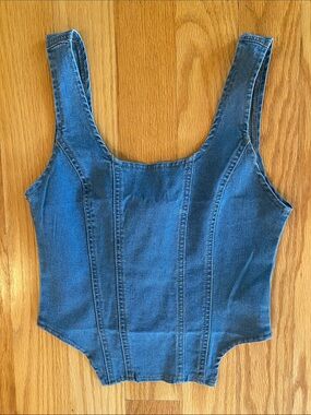 Denim Corset-Style Tank Top in Medium Blue